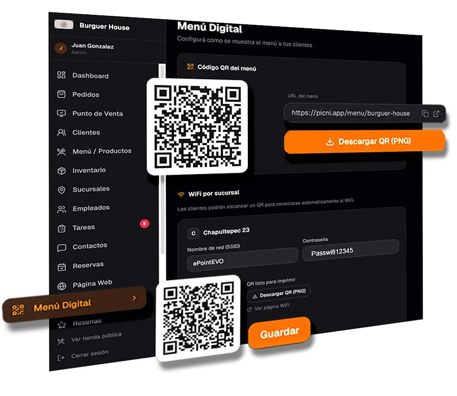 Menú digital con QR en Picnily