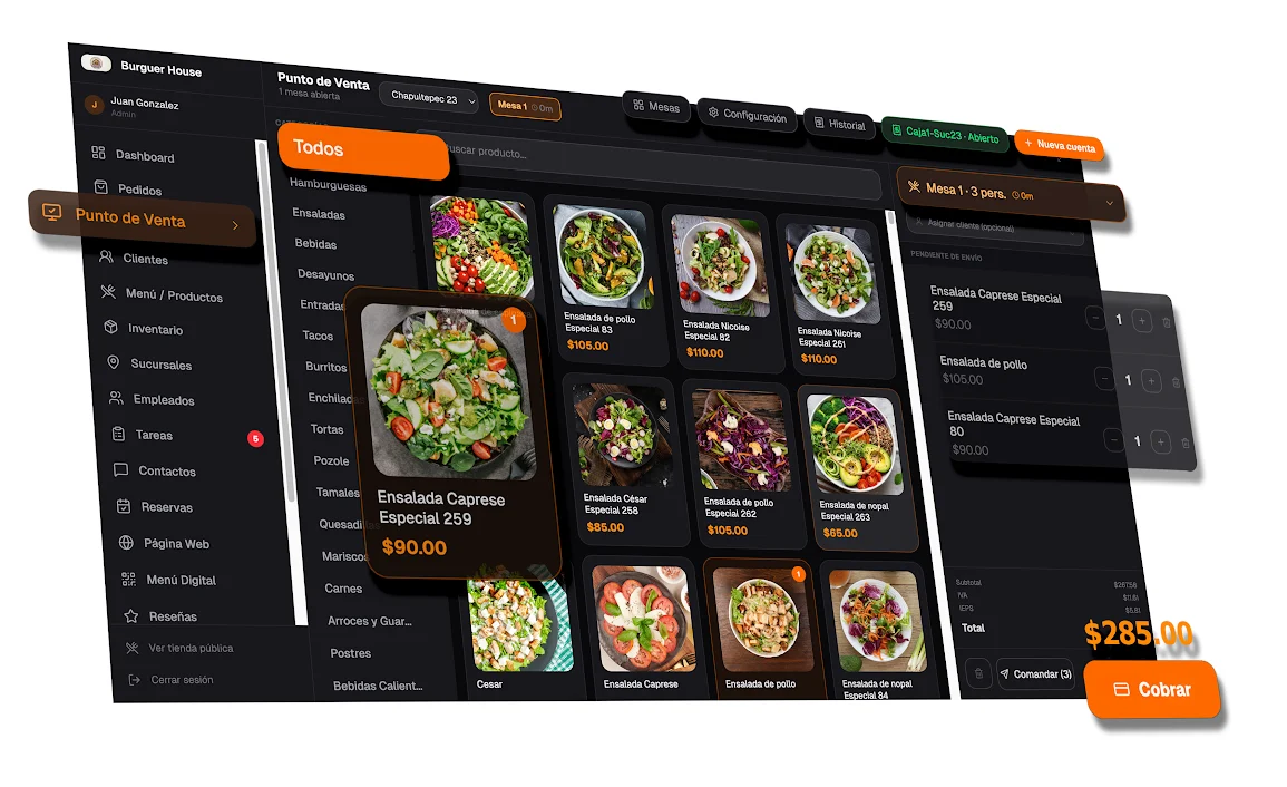 Panel POS de Picnily — pedidos y mesas en tiempo real